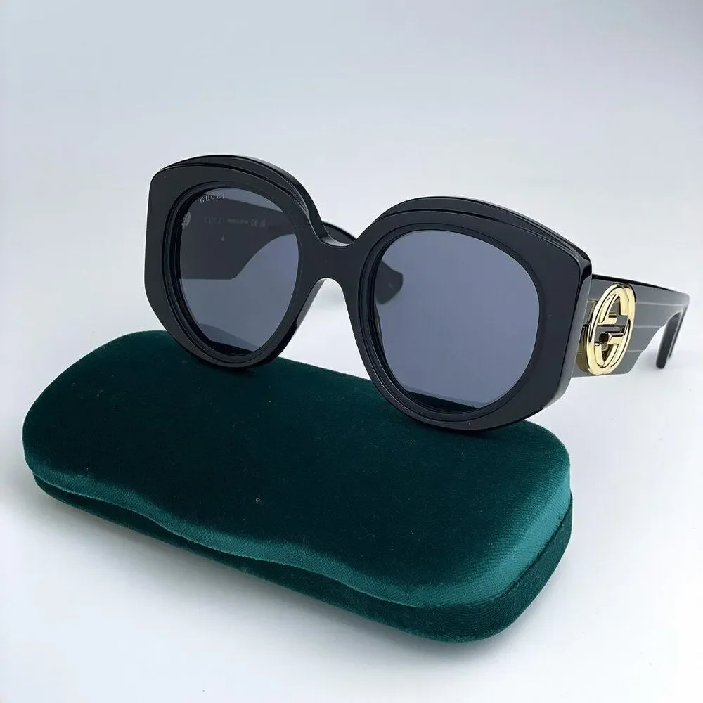 SALE! NEW Gucci GG1308S 001 Black Grey Round Women Sunglasses